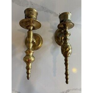 2 Vintage Brass Wall Sconce Candle Holder 10” Long Wall Mount Gatco MCM
